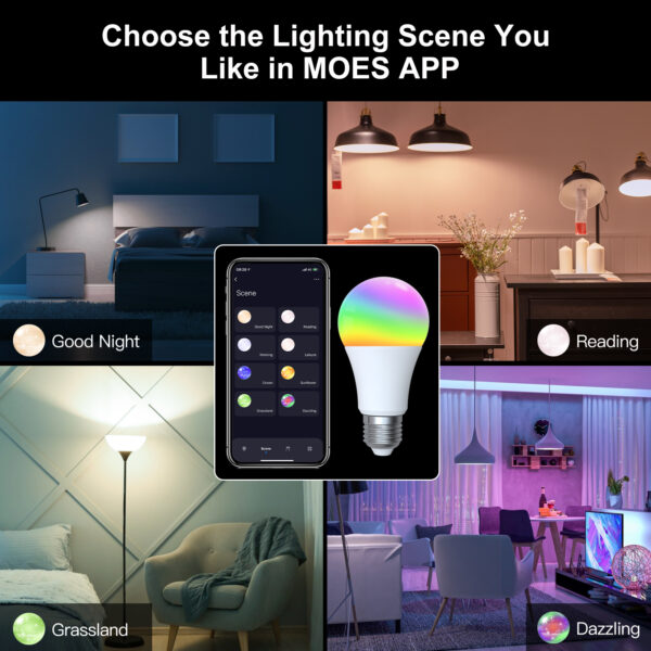 MOES ZigBee Smart LED Light Bulb Energy Efficient E27 Dimmable RGB White Color Lamp 806Lm 9W 90-250V - Image 4