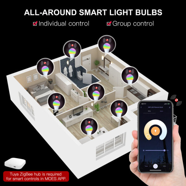 MOES ZigBee Smart LED Light Bulb Energy Efficient E27 Dimmable RGB White Color Lamp 806Lm 9W 90-250V - Image 5