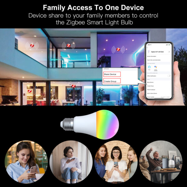 MOES ZigBee Smart LED Light Bulb Energy Efficient E27 Dimmable RGB White Color Lamp 806Lm 9W 90-250V - Image 6