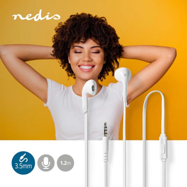 Nedis Wired Earphones | 3.5 mm | Cable length: 1.20 m | Built-in microphone | Volume control | White - Image 3