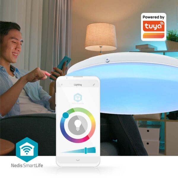 Nedis SmartLife Ceiling Light | Wi-Fi | RGB / Warm to Cool White | Round | Diameter: 260 mm | 1820 lm | 2700 - 6500 K | IP44 | Energy class: F | Android / IOS - Image 7