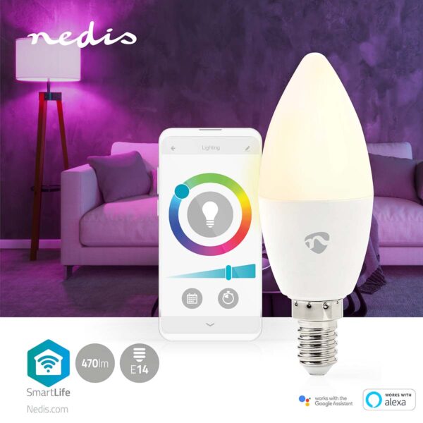 Nedis SmartLife Full Colour LED Bulb | Wi-Fi | E14 | 470 lm | 4.9 W | RGB / Warm to Cool White | 2700 - 6500 K | Android / IOS | Candle | 1 pcs - Image 4