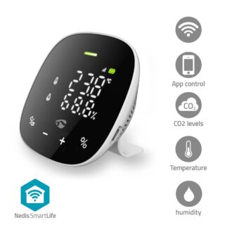 Nedis SmartLife Air Quality Monitor | Wi-Fi | Including display | Carbon Dioxide (CO2) / Humidity / Temperature | Android / IOS | Black / White