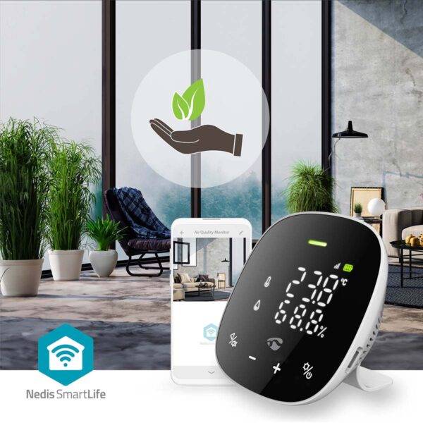 Nedis SmartLife Air Quality Monitor | Wi-Fi | Including display | Carbon Dioxide (CO2) / Humidity / Temperature | Android / IOS | Black / White - Image 8