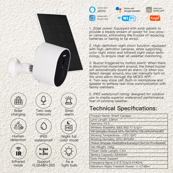 MOES WiFi Smart Outdoor Camera HD 3MP Sound Motion Detection Color Night Vision Two-Way Audio Security Monitor - Image 5