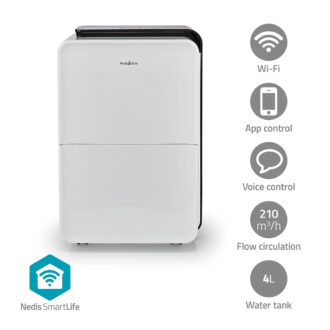 Nedis SmartLife Dehumidifier | Wi-Fi | 30 l/Day | Dehumidification / Continuous / Max+ / Dry laundry / Ventilation | Android / IOS | Adjustable hygrostat | 210 m2/h