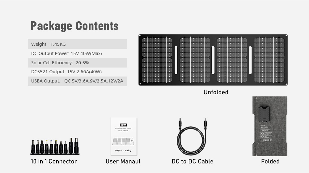 Pemsmart YT40W Portable Solar Panel with 3 Outputs, 18V DC/USB/Type-C PD30W, 3.3LB Light Weight & Foldable Monocrystalline Solar Charger for Phones, Power Banks, Power Station, Generator, Camping Trip - Image 5