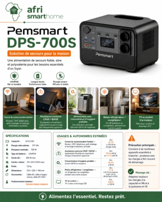 Pemsmart DPS-700S Portable Power Station - 700W, 672Wh LiFePO4